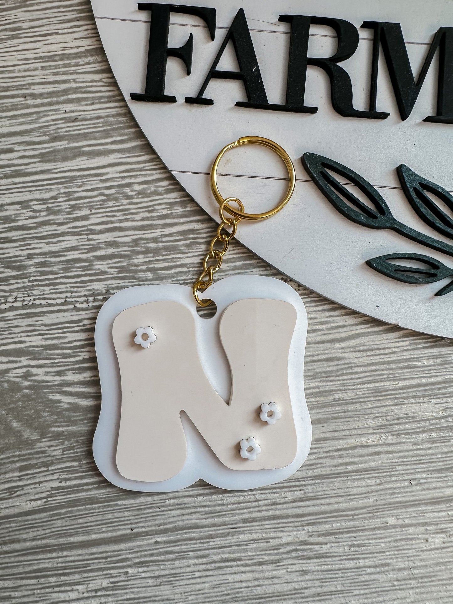 Retro Initial Keychain
