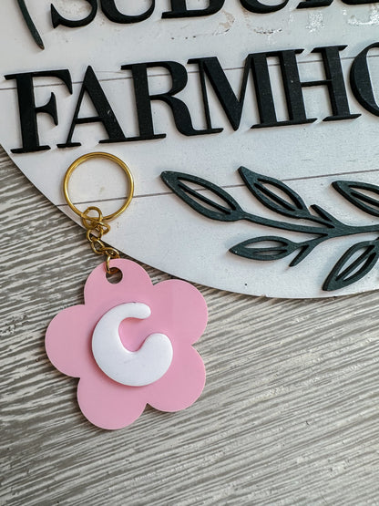 Retro Flower Initial Keychain